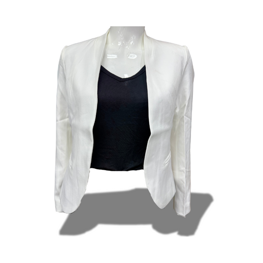 MICHEL 70911 OFF-WHITE SOLID COLLARLESS LS OPEN FRONT BLAZER