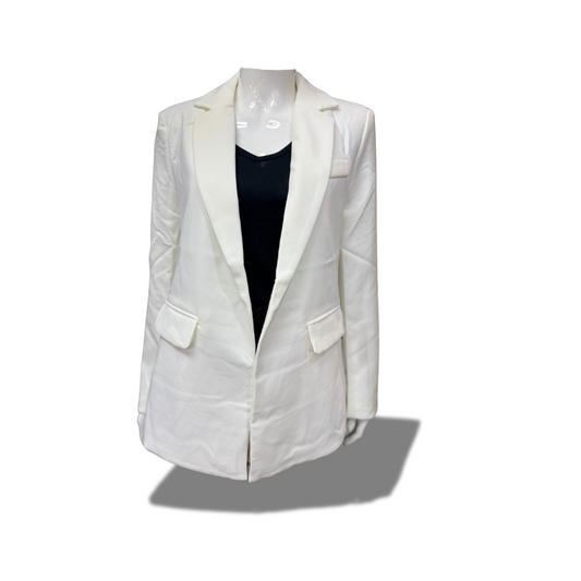 MICHEL 70939 OFF-WHITE SOLID NOTCHED LAPEL FLAP DETAIL OPEN FRONT BLAZER