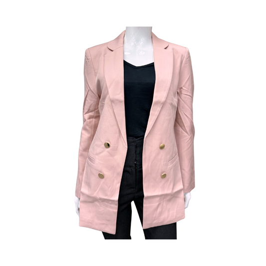 MICHEL 70976 ROSE SOLID NOTCHED LAPEL BUTTON DETAIL OPEN FRONT BLAZER