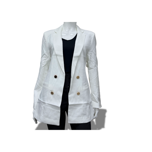 MICHEL 70976 WHITE SOLID NOTCHED LAPEL BUTTON DETAIL OPEN FRONT BLAZER