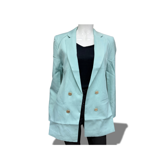 MICHEL 70976 SAGE SOLID NOTCHED LAPEL BUTTON DETAIL OPEN FRONT BLAZER