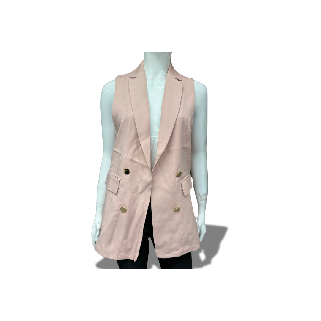 MICHEL 70977 ROSE SOLID NOTCHED LAPEL DETAIL OPEN FRONT VEST