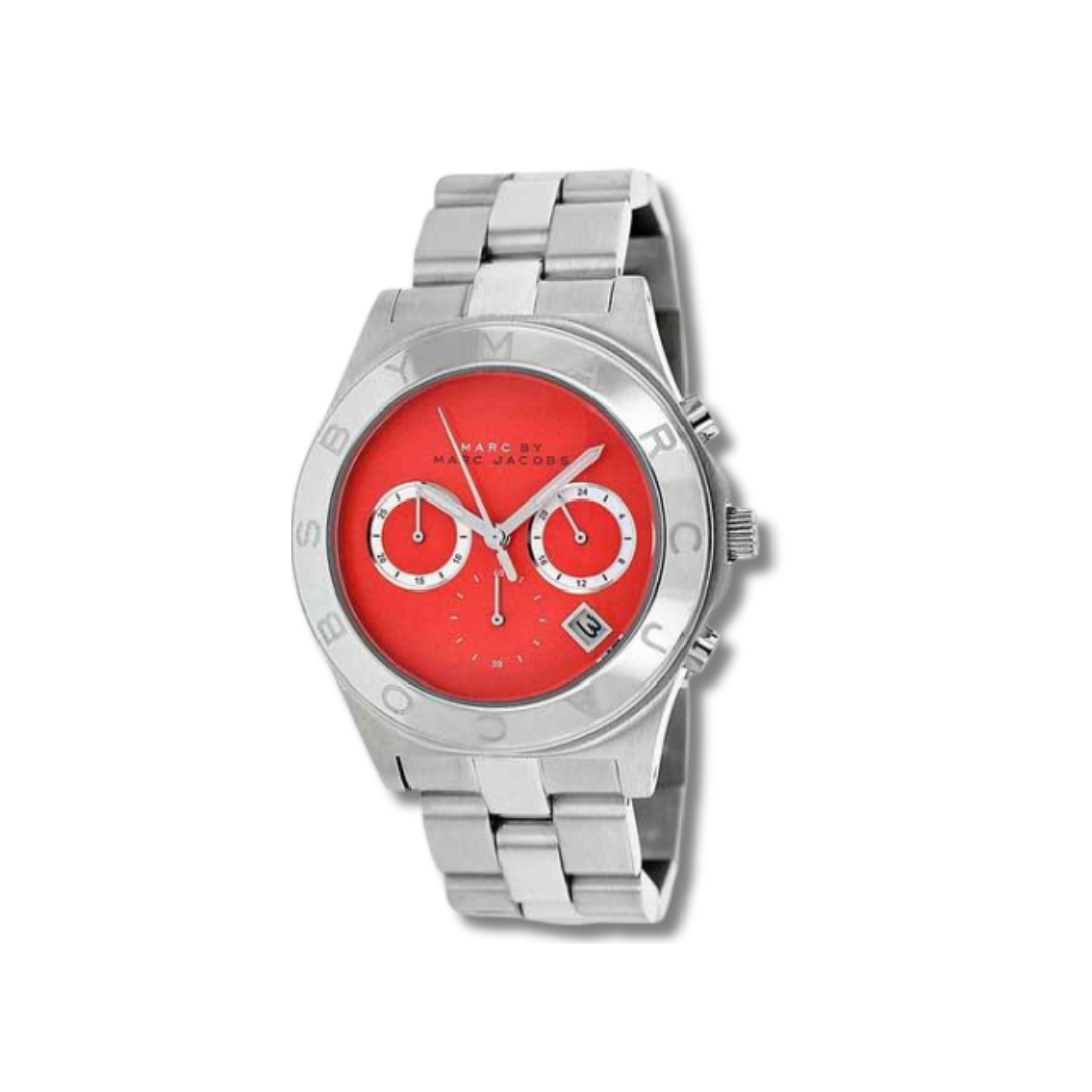 MARC JACOBS BLADE ORANGE DIAL SILVER STEEL STRAP WATCH FOR WOMEN-MBM3306