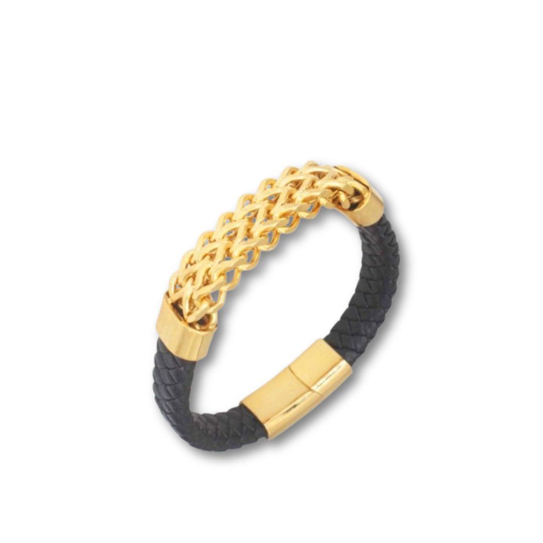 GOLD LEATHER BRACELET GLD55BLK