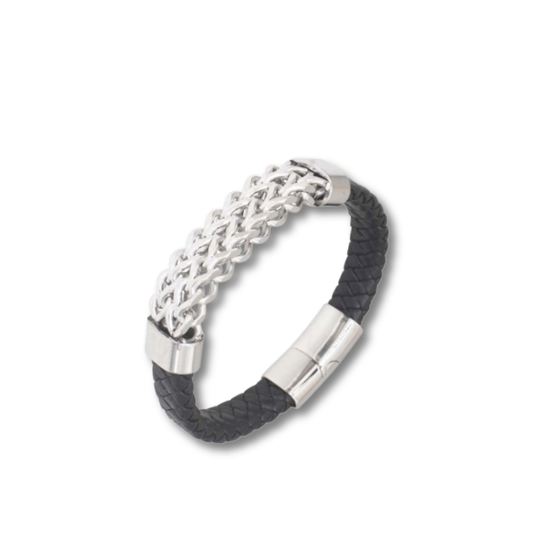 SILVER LEATHER BRACELET SLV55BLK