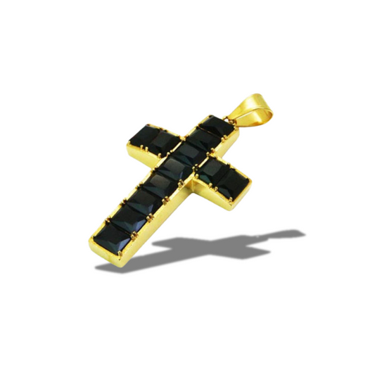 GOSTEEL STAINLESS CROSS PENDANT NECKLACE BLACK/GOLD