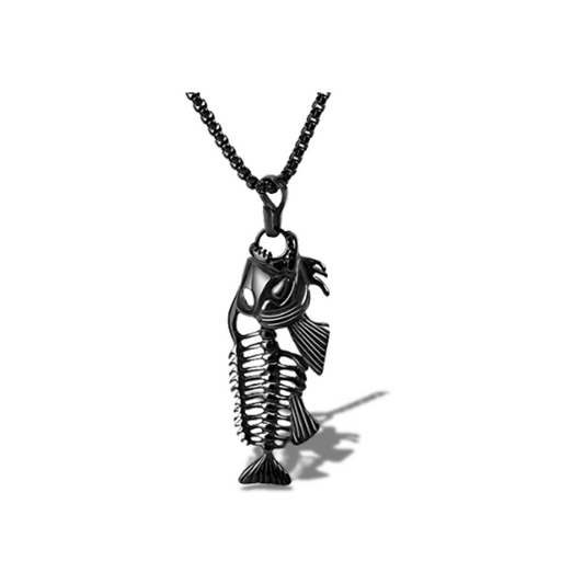 FISH BONE SKELETON STAINLESS STEEL PENDANT NECKLACE