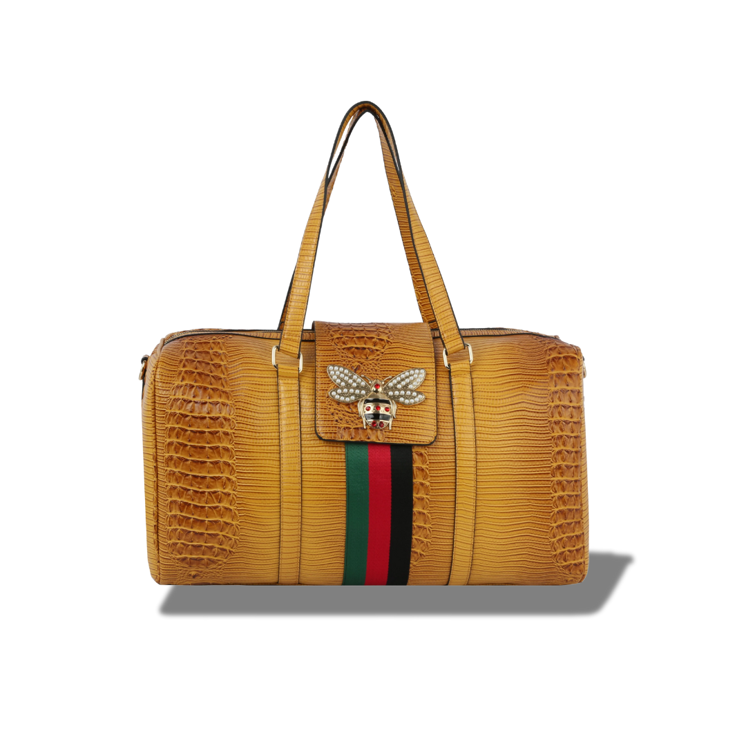 WOMEN CROCODILE TRAVEL DUFFEL BAG YELLOW