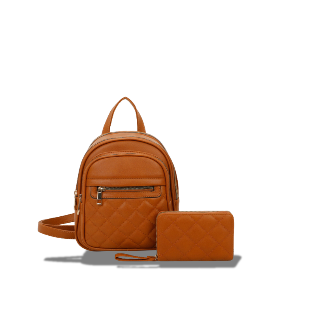FASHION QUILTED 2 IN 1 BACKPACK BROWN