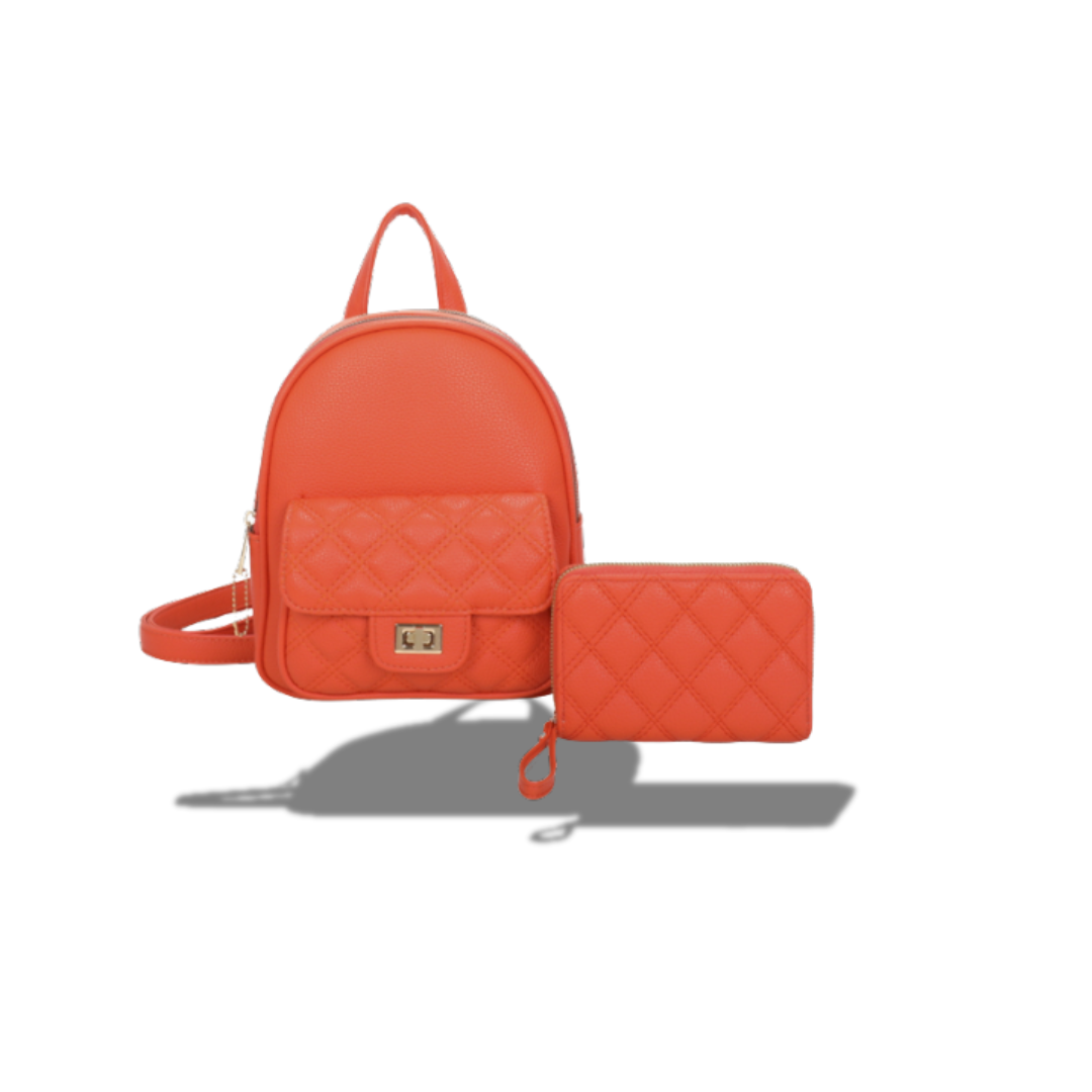 FASHION QUILTED 2 IN 1 BACKPACK ORANGE