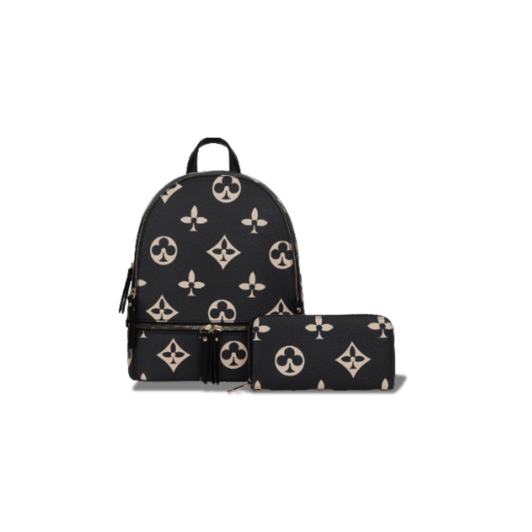 CLASSIC FASHION BLACK  2 IN 1 PRINT ZIPPER BACKPACK SY-7285W