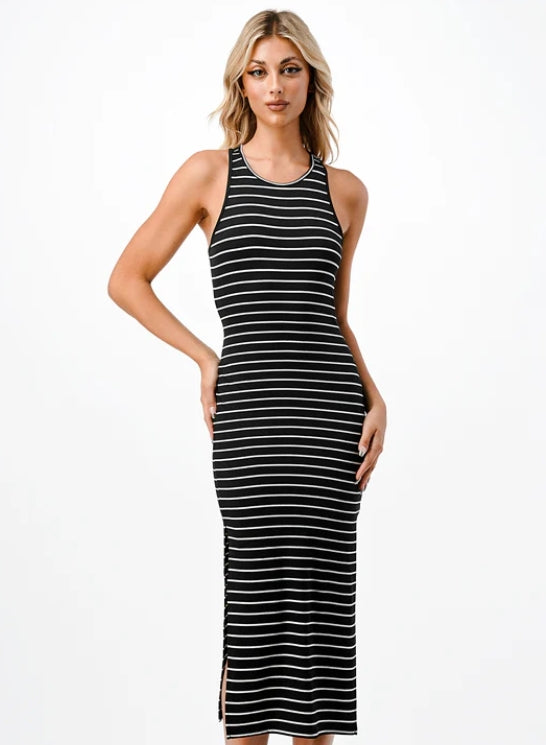 HEART & HIPS HIGH NECK STRIPED MIDI DRESS JD45934AS