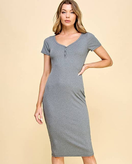 HEART & HIPS SHORT SLEEVE BUTTON DOWN DETAIL DRESS RD42098B