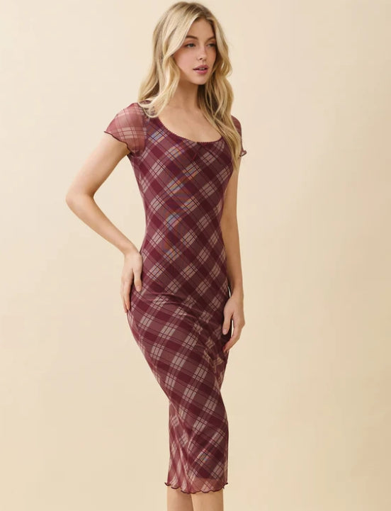 HEART & HIPS SQUARE NECK FULL LINED MESH MIDI DRESS LD56421P