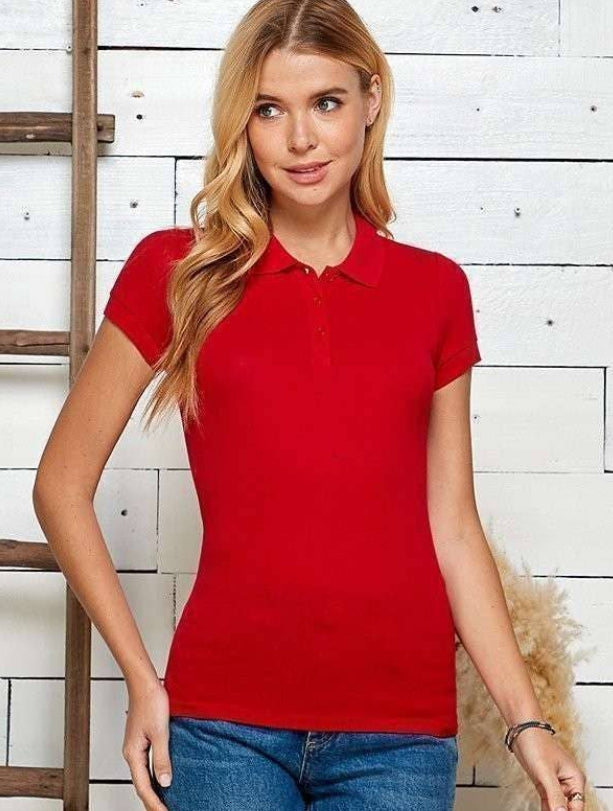 HEART & HIPS COTTON PIQUE COLLAR TOP KT1007