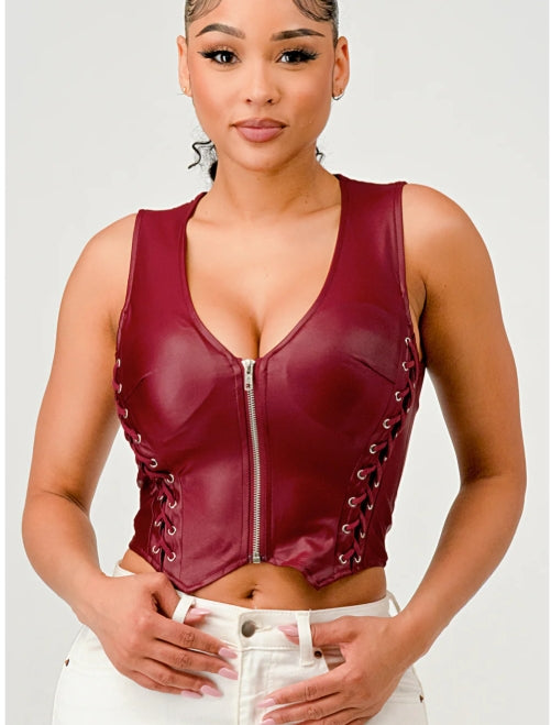 OHYES LACE-UP FRONT DETAIL SLEEVELESS CROP TOP D-7283