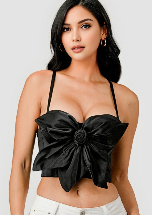 OHYES BUTTERFLY BOW FLORAL TRIM KNOT BUSTIER CROPTOP B-1047