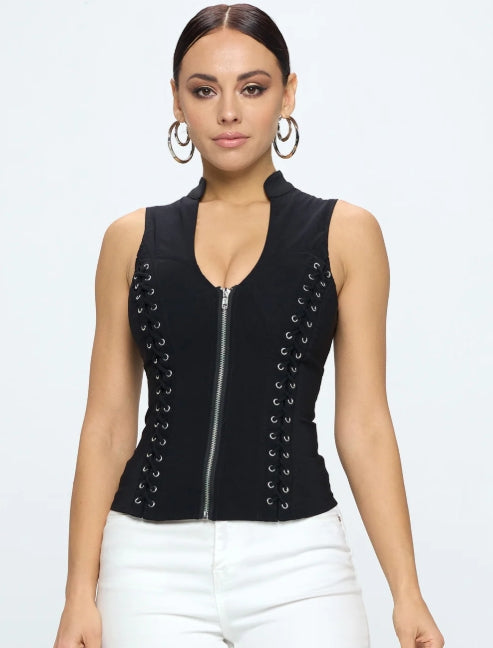 OHYES LACE-UP DETAIL CRISSCROSS BACK CUTOUT SLEEVELESS TOP D-6619