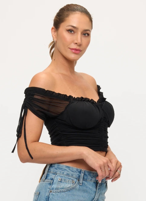 OHYES SHIRRED OFF SHOULDER CORSET TOP D-7313