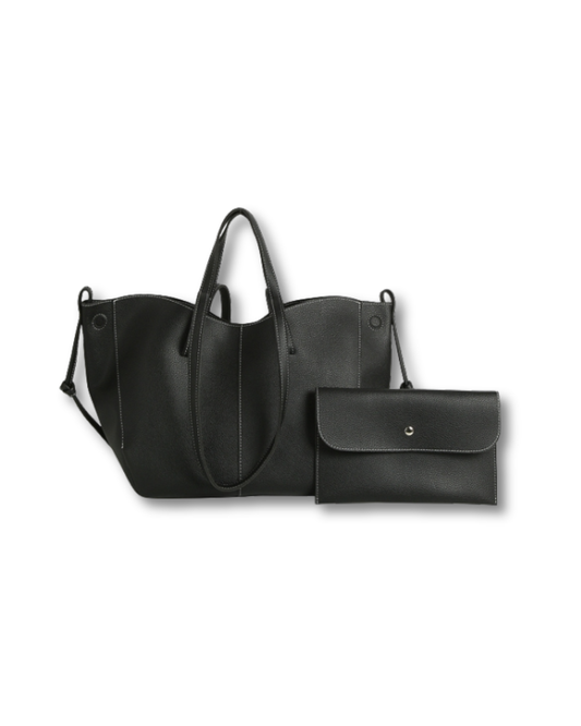 ERIN ANNIE CHIC HANDLE SATCHEL W CLUTCH SET BLACK