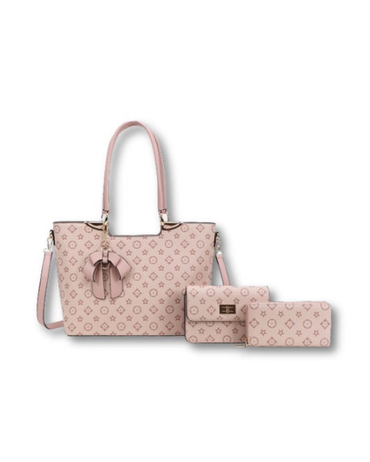 CLASSIC FASHION 3IN1 DESIGN HANDLE BAG SET WY-8093-S PINK