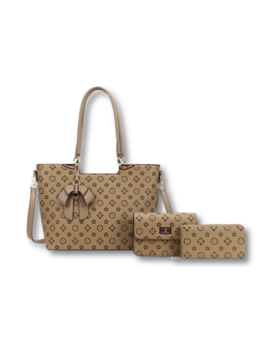 CLASSIC FASHION 3IN1 DESIGN HANDLE BAG SET BROWN